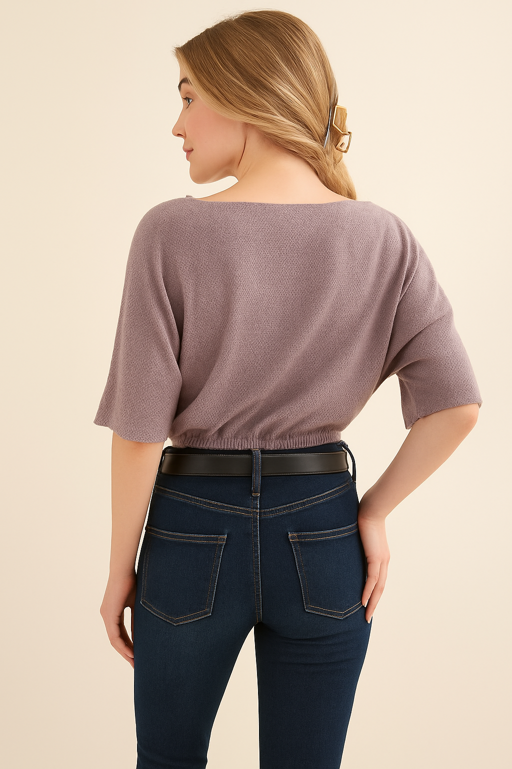 Women's oversized thermal knit top with dolman sleeves in polyester – cozy casualwear in a neutral tone