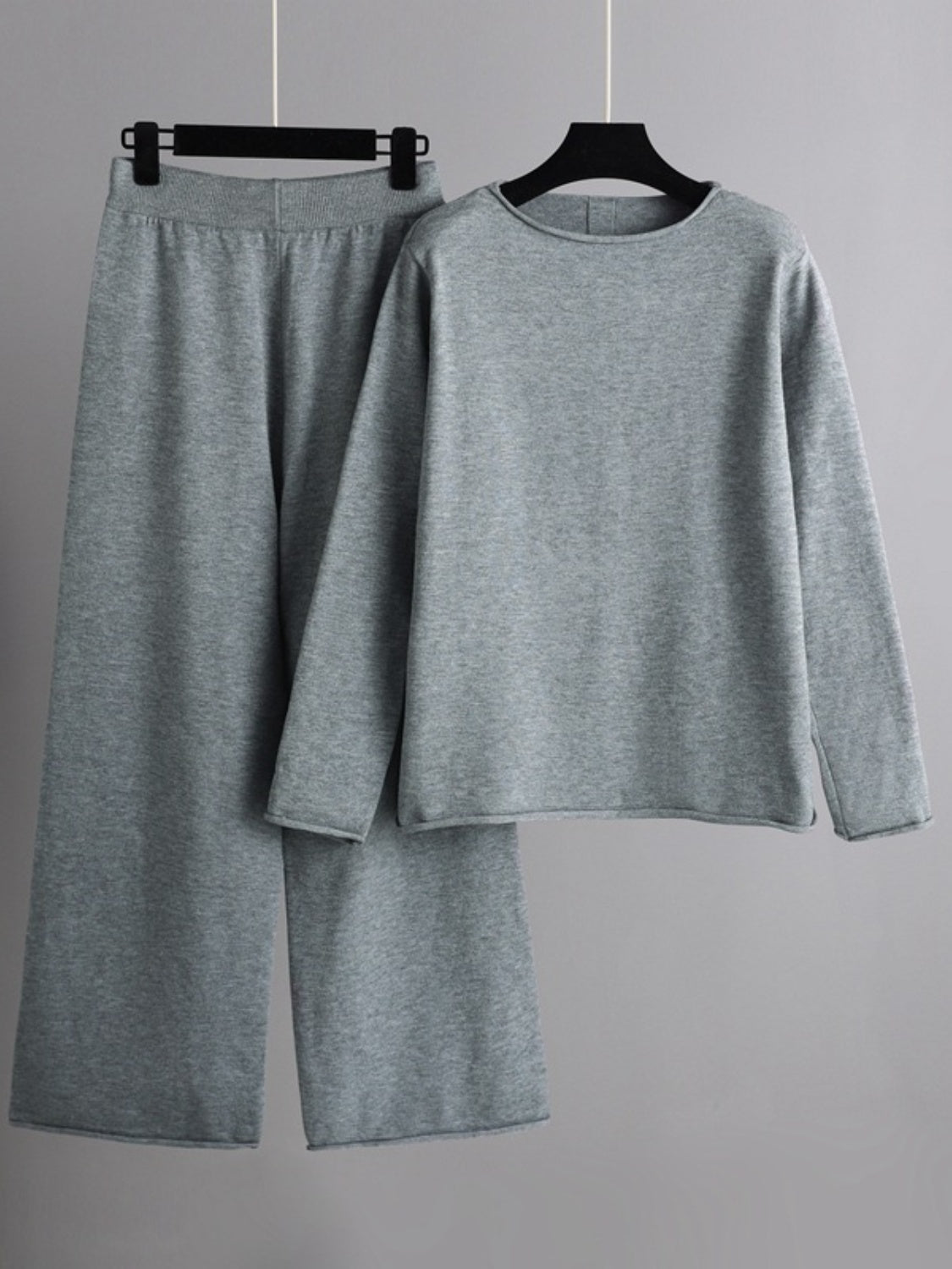 SHIRLYN Rolled Round Neck Top and Pants Sweater Set