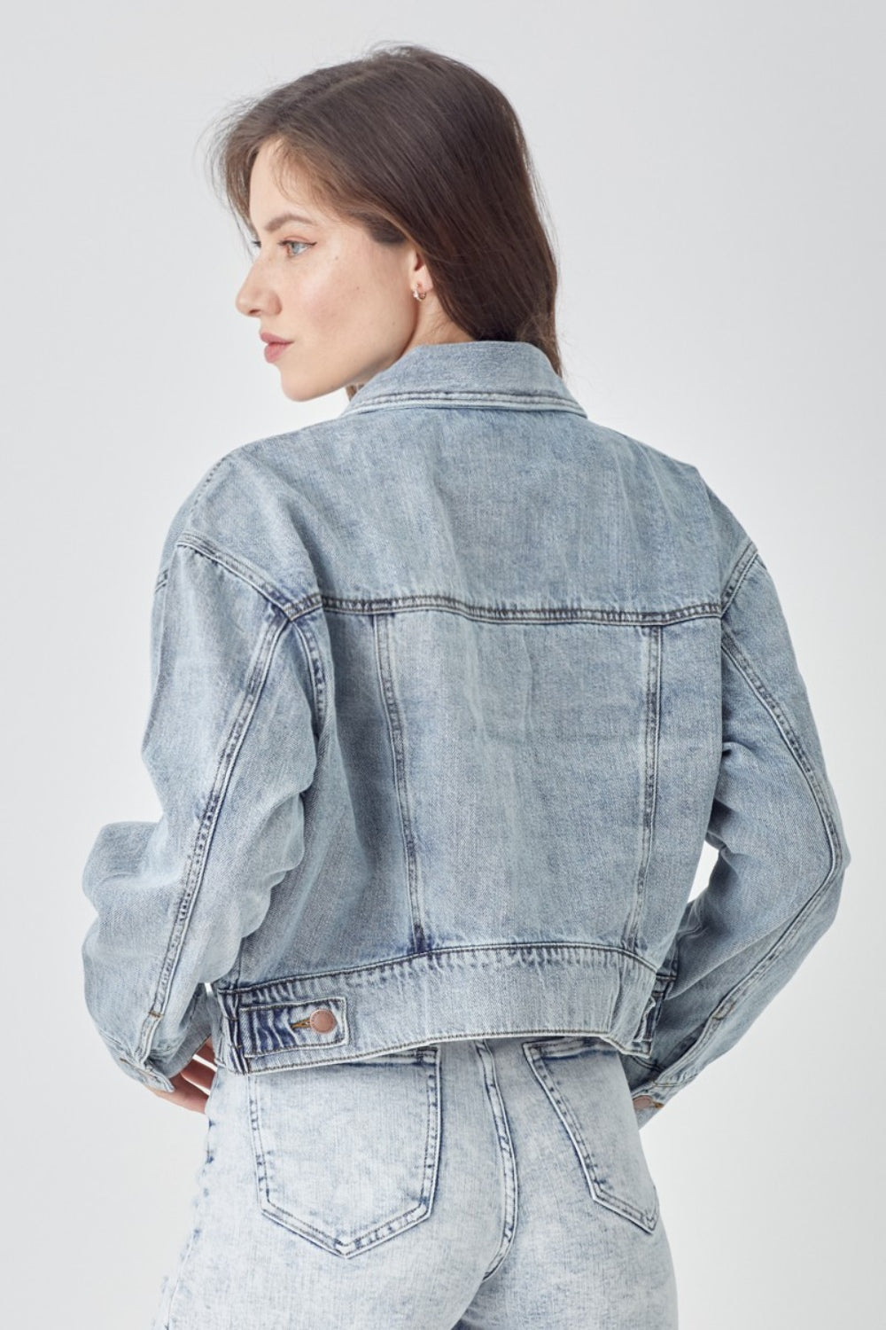 SHIRLYN Full Size Button Down Cropped Denim Jacket