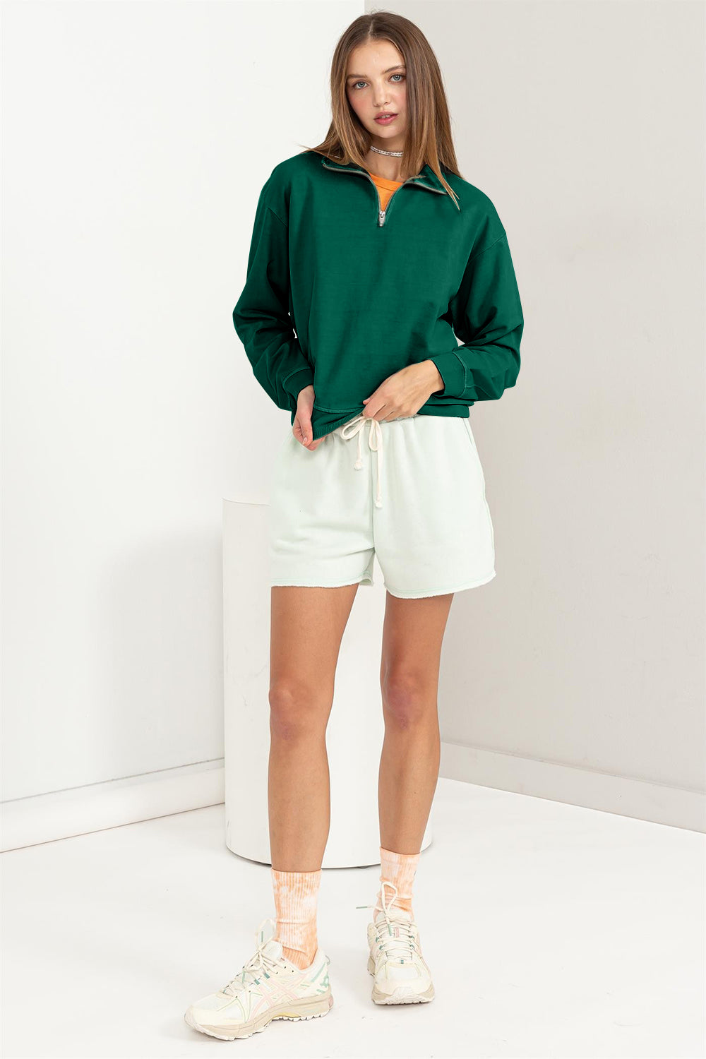 SHIRLYN Half Zip Drop Shoulder Sweatshirt