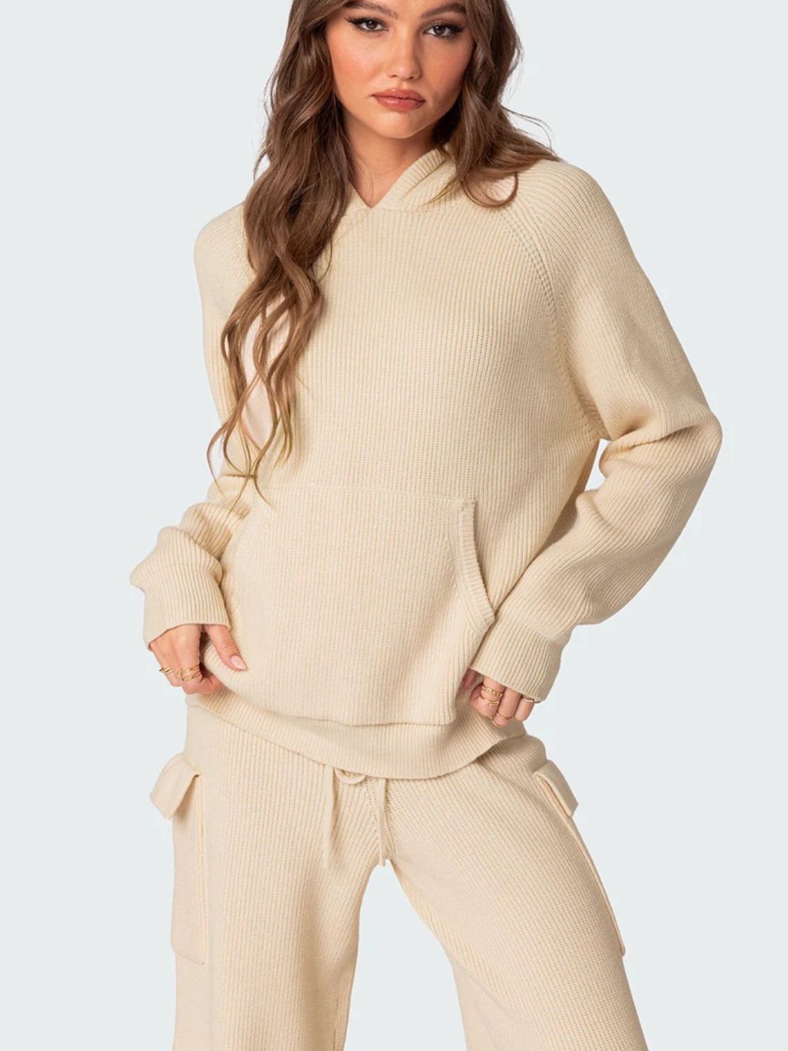 Long Sleeve Hooded Top and Pants Sweater Set