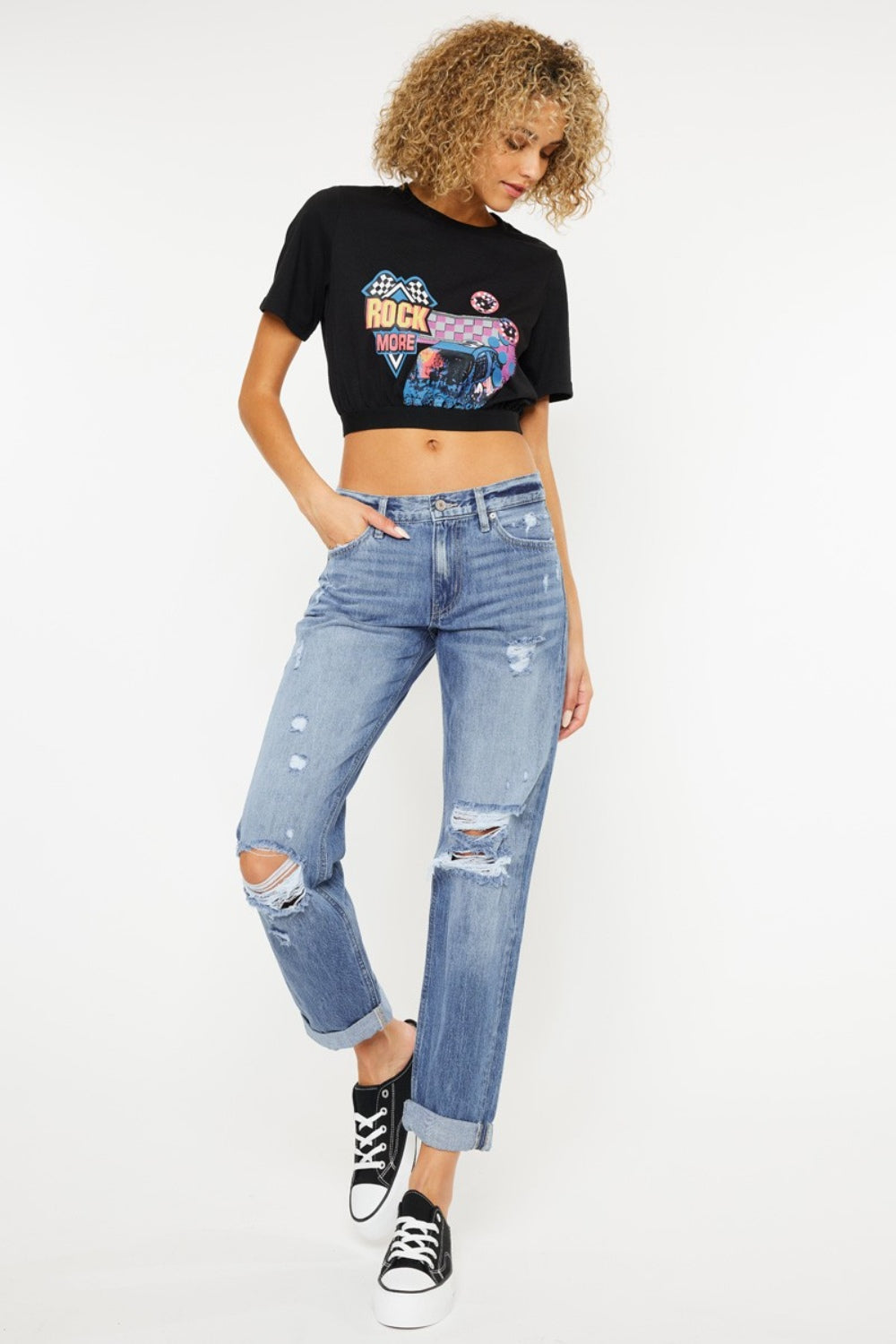 Mid Rise Distressed Straight Jeans