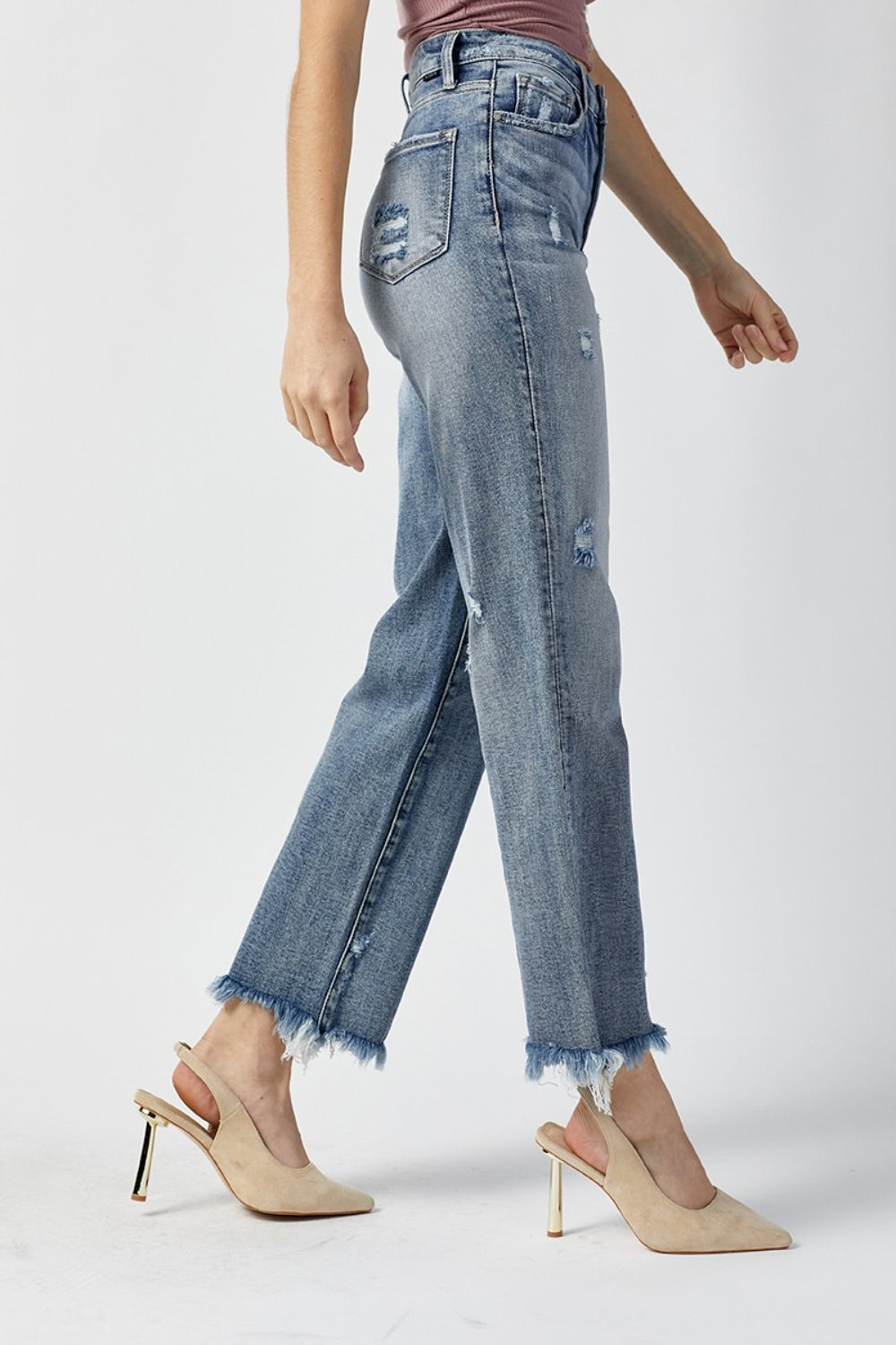 SHIRLYN High Waist Raw Hem Straight Jeans