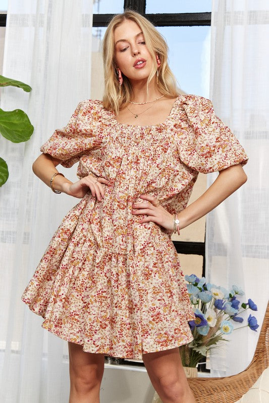 SHIRLYN.CO Floral Square Neck Puff Sleeve Dress