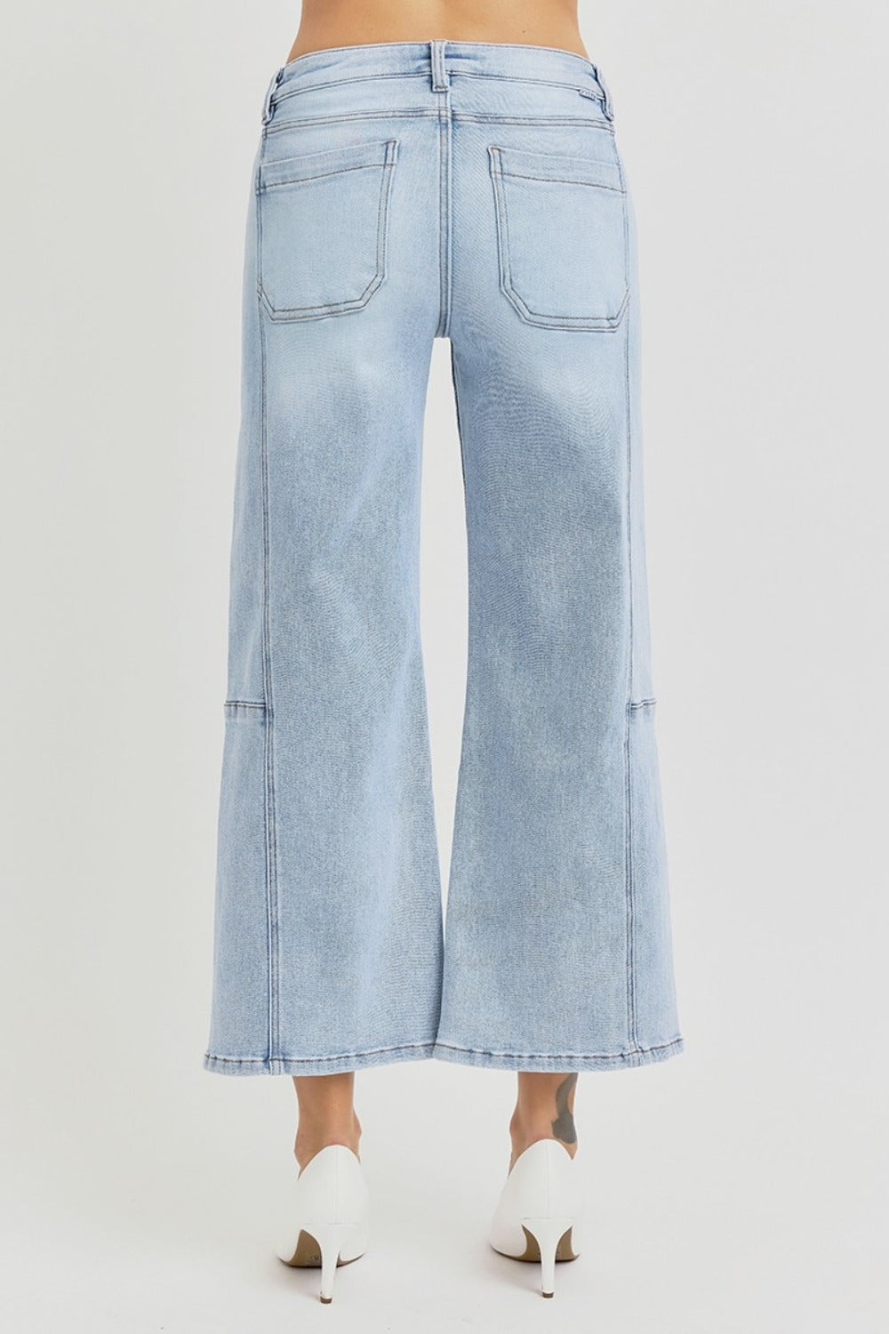 SHIRLYN Full Size High Rise Seamed Detail Wide Leg Crop Jeans