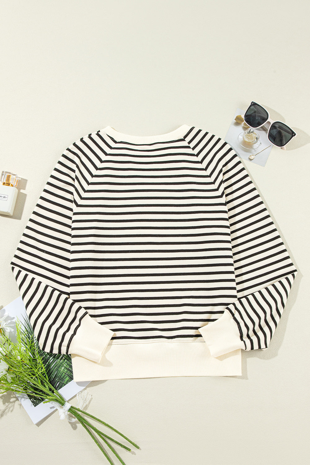 SHIRLYN Decorative Button Striped Long Sleeve Sweatshirt