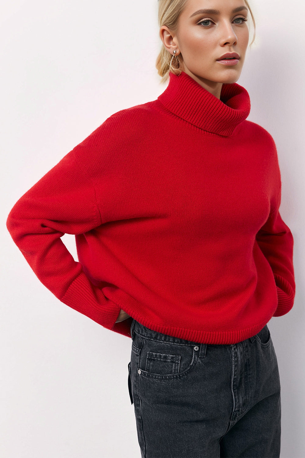 SHIRLYN Turtleneck Long Sleeve Dropped Shoulder Sweater