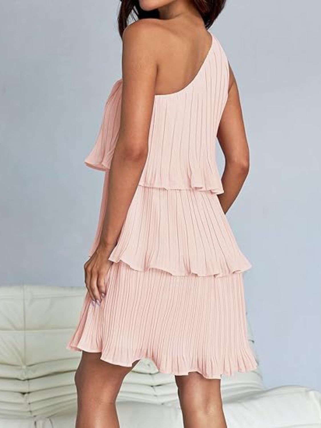 Layered Single Shoulder Mini Dress