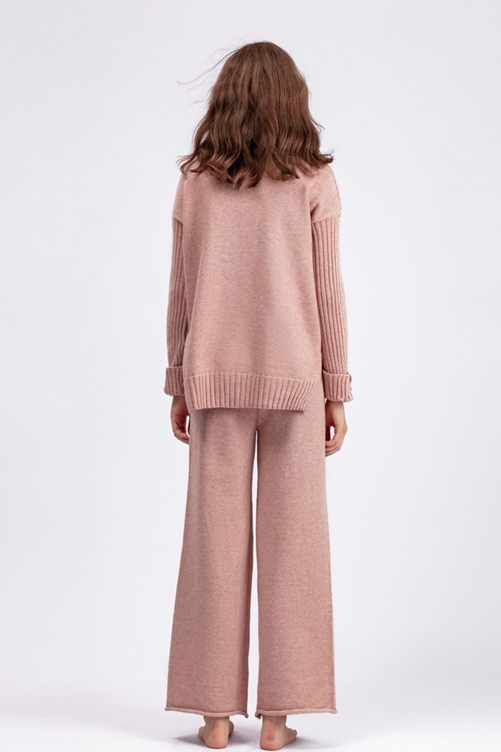 SHIRLYN High- Low Turtleneck Long Sleeve Top and Pants Sweater Set