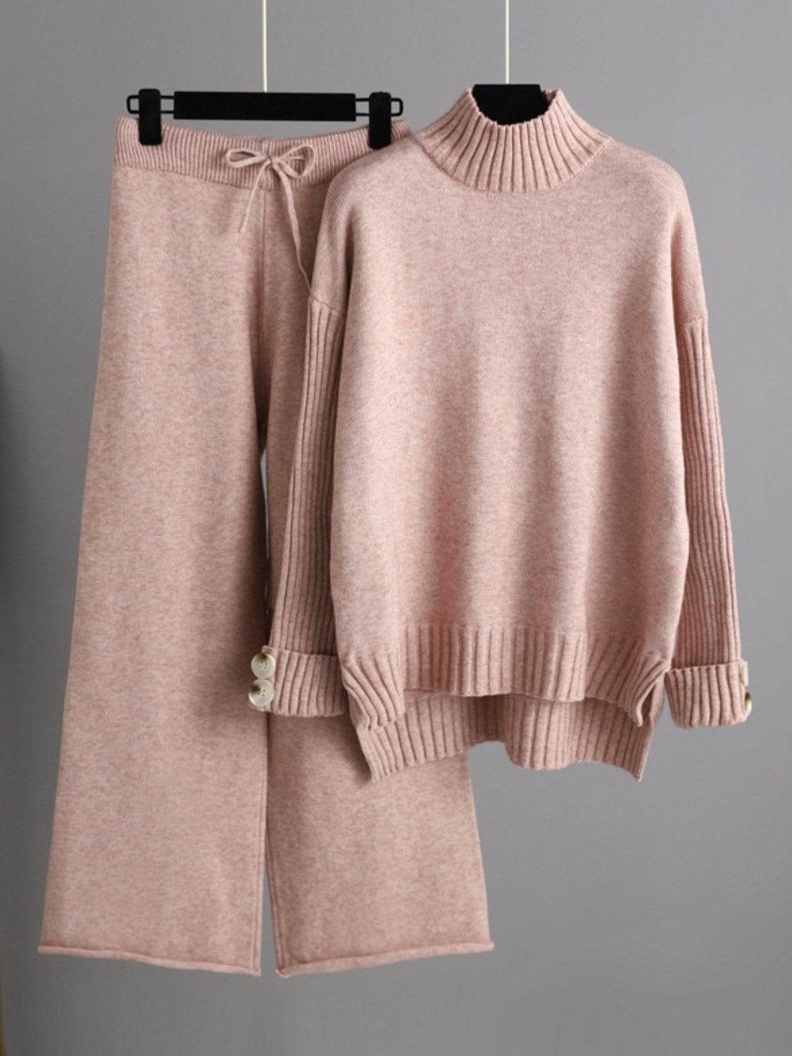 SHIRLYN High- Low Turtleneck Long Sleeve Top and Pants Sweater Set