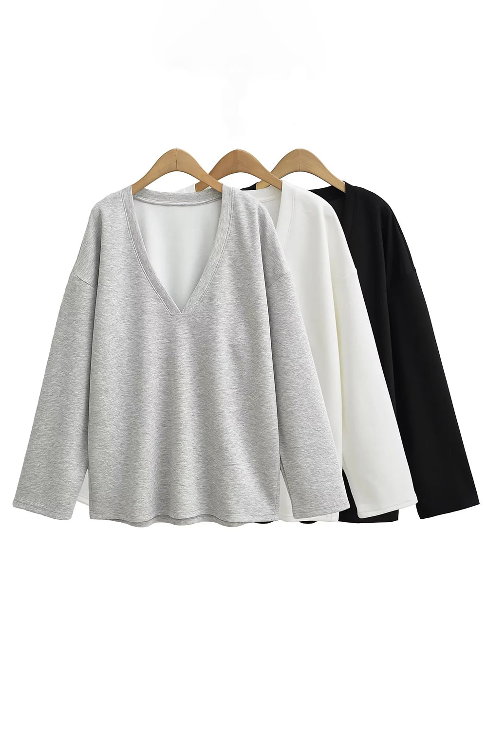 SHIRLYN Basic Air Scuba V-Neck Dropped Shoulder Long Sleeve Sweatshirt with Bra