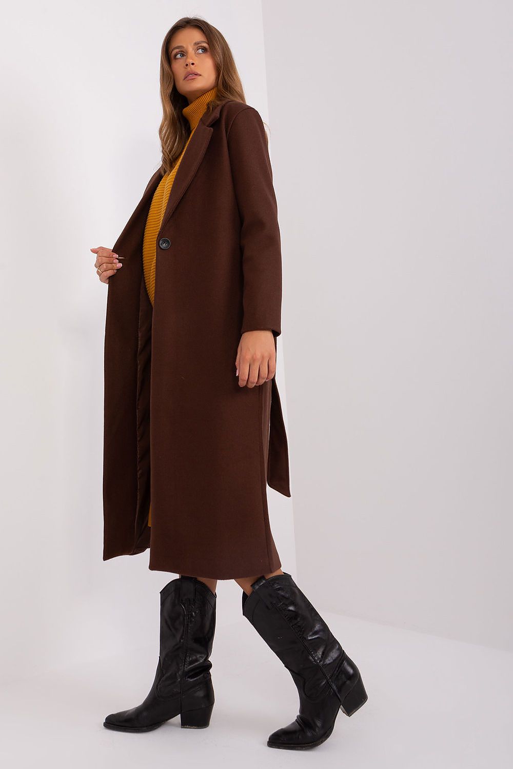 SHIRLYN Long Transitional Coat - Durable Polyester with Tie Belt