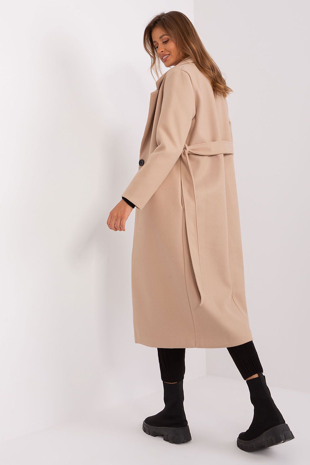 SHIRLYN Long Transitional Coat - Durable Polyester with Tie Belt