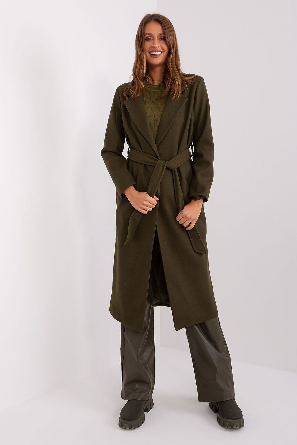 SHIRLYN Long Transitional Coat - Durable Polyester with Tie Belt