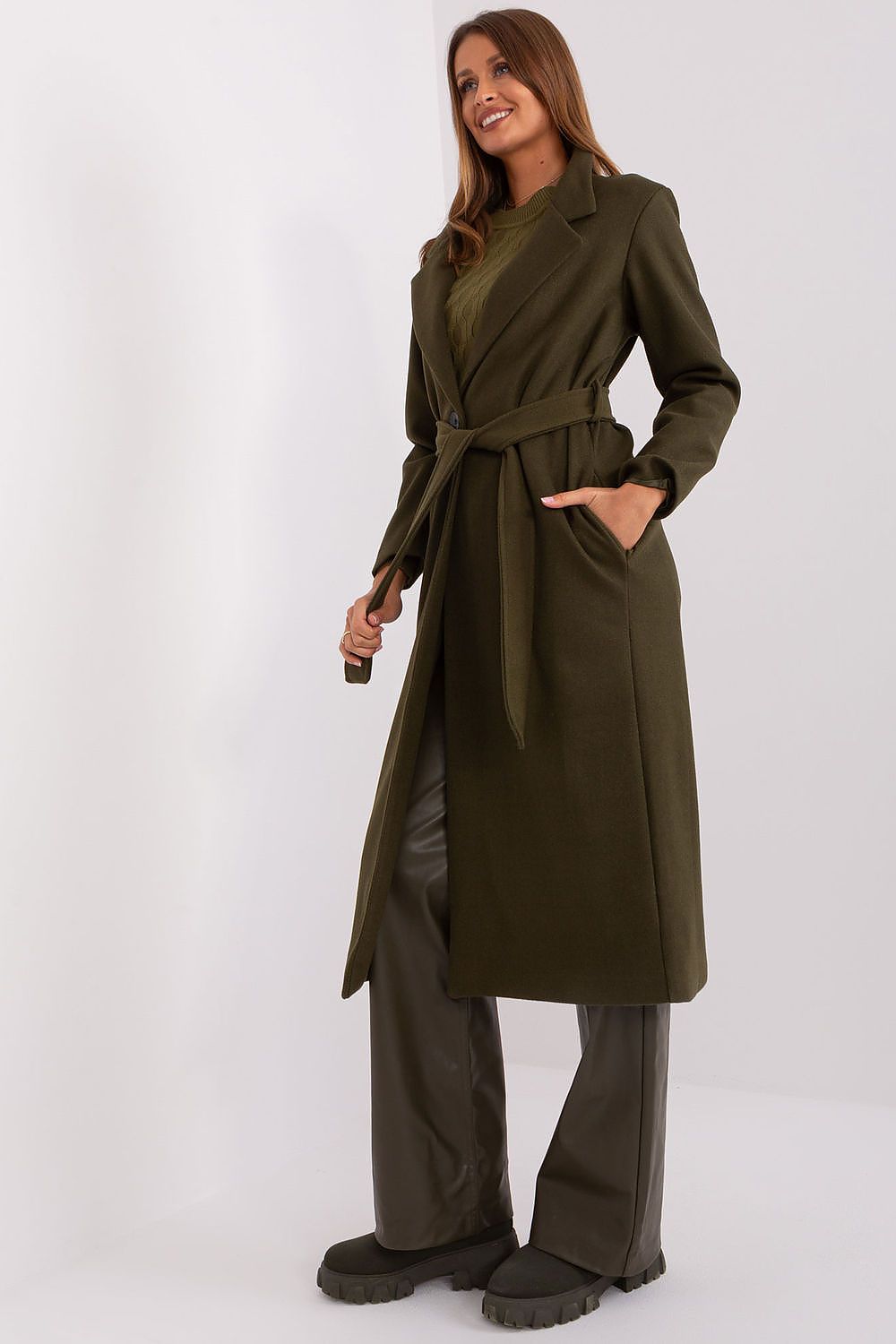 SHIRLYN Long Transitional Coat - Durable Polyester with Tie Belt