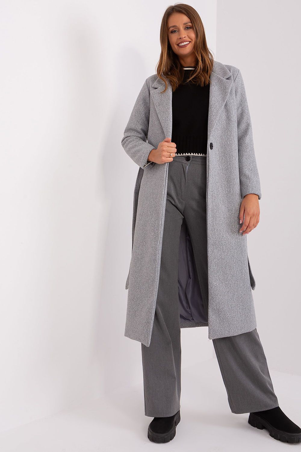 SHIRLYN Long Transitional Coat - Durable Polyester with Tie Belt