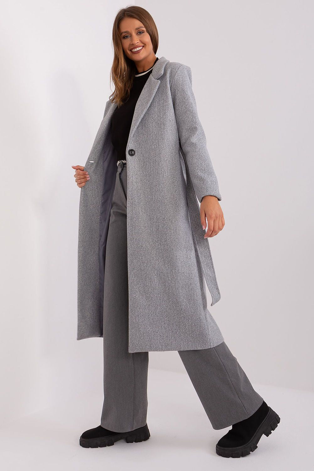 SHIRLYN Long Transitional Coat - Durable Polyester with Tie Belt