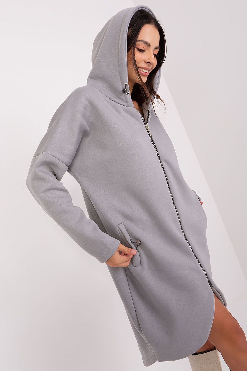 SHIRLYN Extended Zip-Up Hoodie Sweatshirt - Extended Cut & Hooded Design