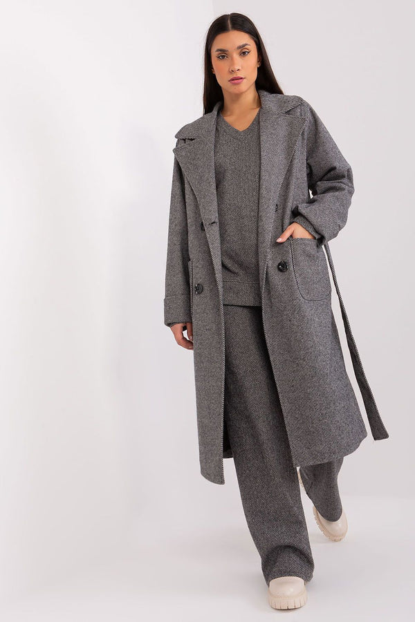 SHIRLYN Classic Transitional Coat - Pepite Pattern with Tie Belt