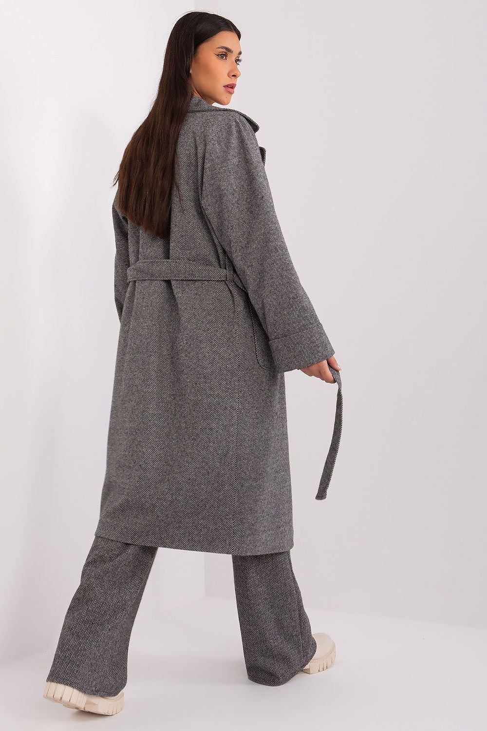 SHIRLYN Classic Transitional Coat - Pepite Pattern with Tie Belt