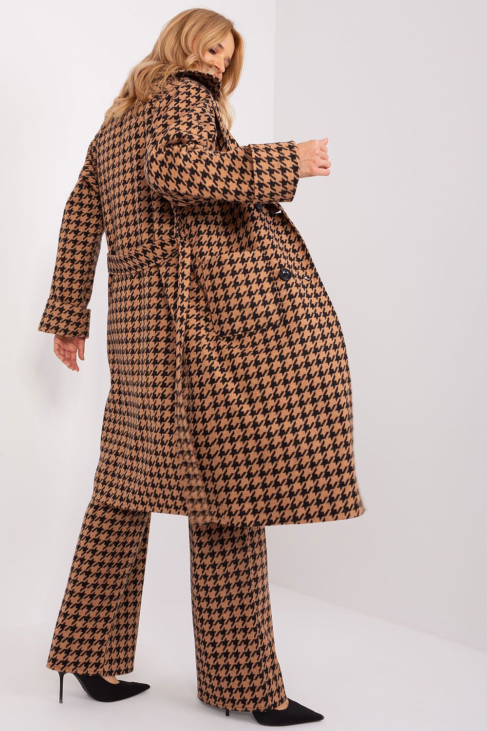 SHIRLYN Classic Transitional Coat - Pepite Pattern with Tie Belt