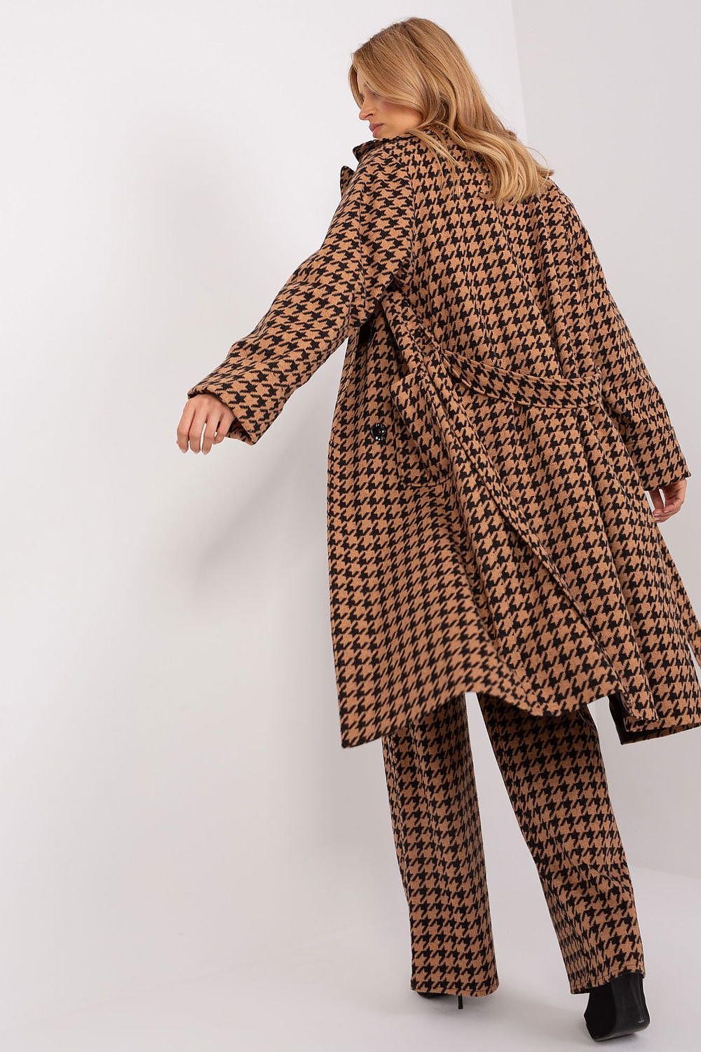 SHIRLYN Classic Transitional Coat - Pepite Pattern with Tie Belt