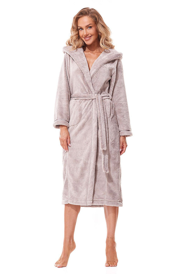 Elegant Women's Bathrobe with Hood - Shiny Knit Fabric