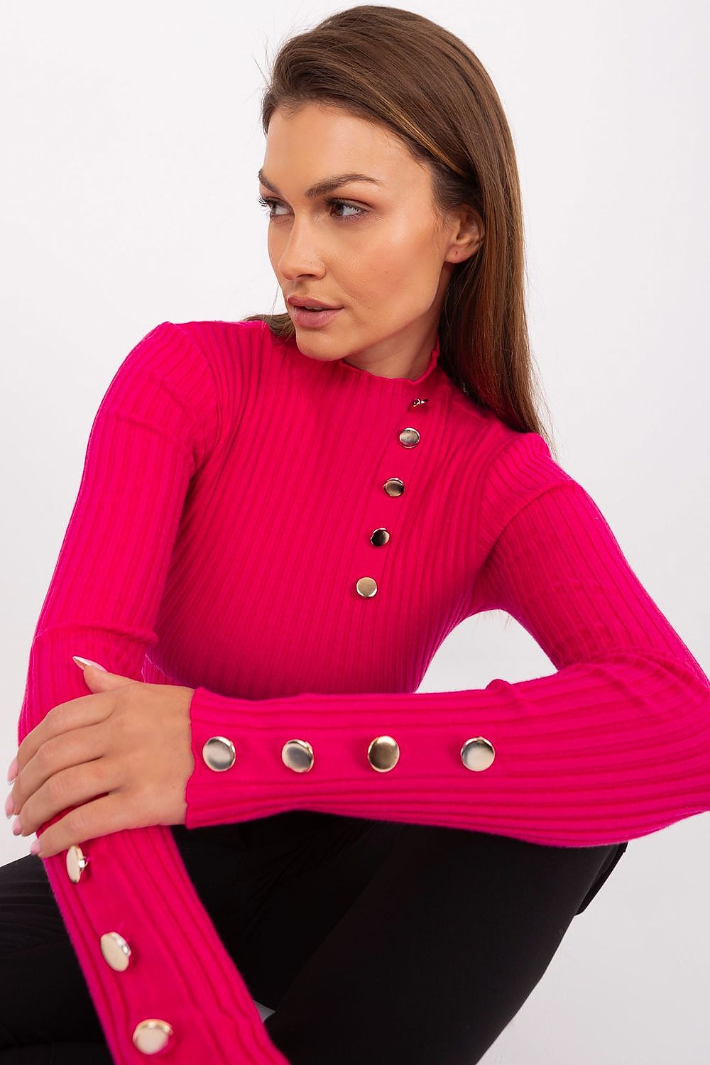 SHIRLYN Casual Ribbed Sweater - Elegant Stand-Up Collar