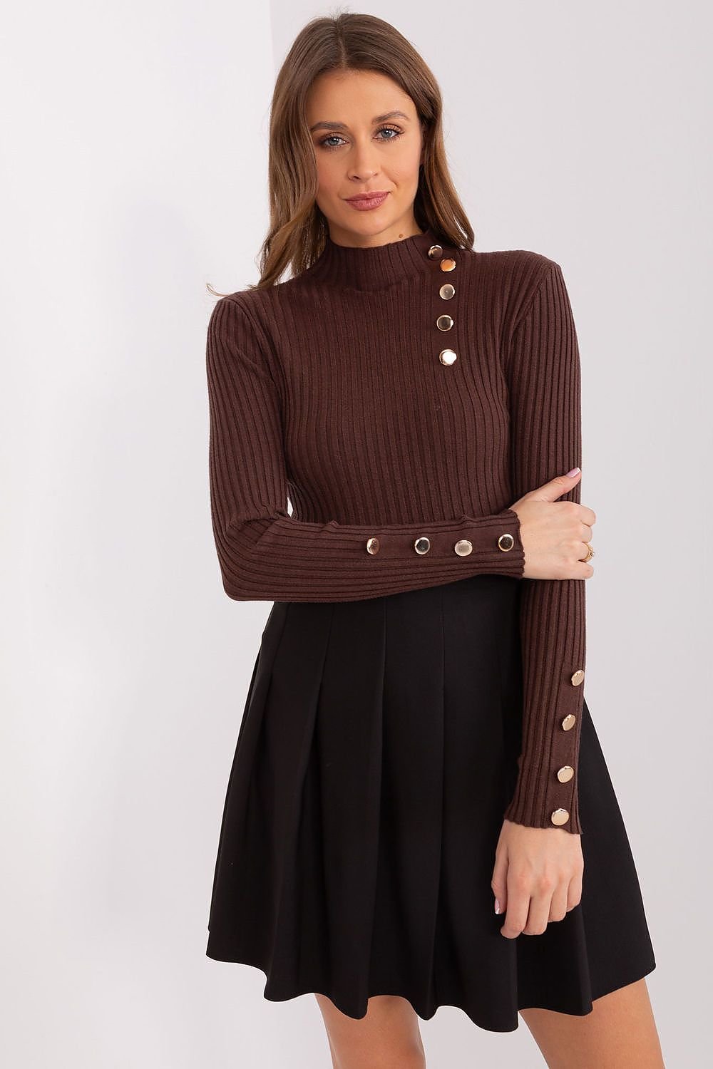 SHIRLYN Casual Ribbed Sweater - Elegant Stand-Up Collar