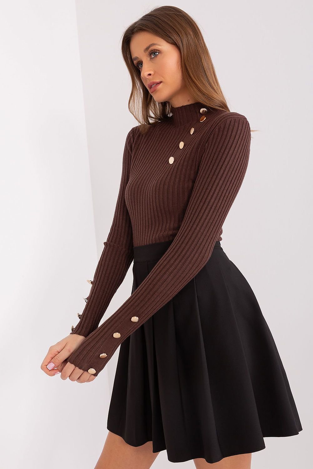 SHIRLYN Casual Ribbed Sweater - Elegant Stand-Up Collar