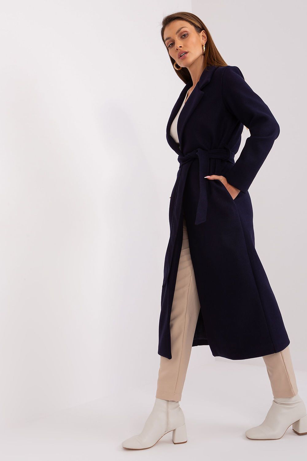 SHIRLYN Long Transitional Coat - Durable Polyester with Tie Belt