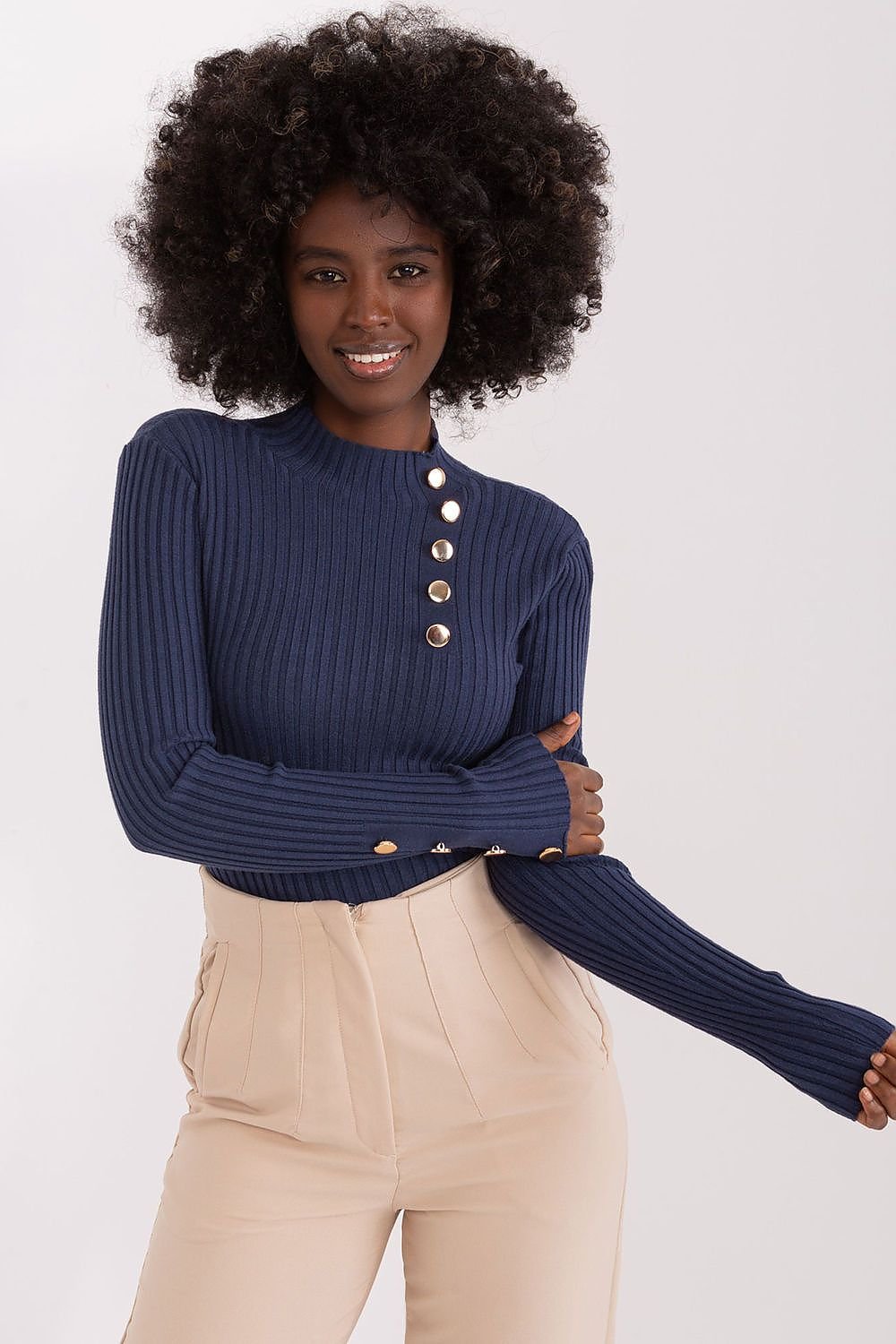 SHIRLYN Casual Ribbed Sweater - Elegant Stand-Up Collar