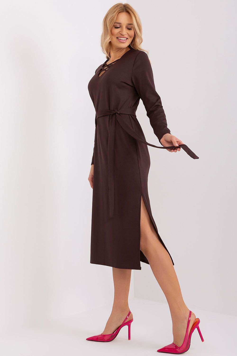 SHIRLYN Ribbed Slit Dress - Elegant and Versatile