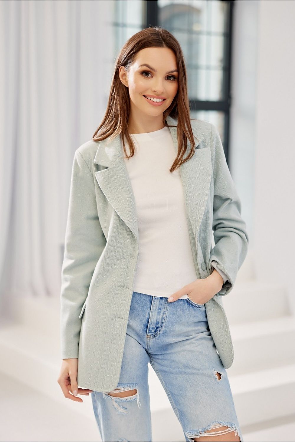 SHIRLYN Freya Classic Herringbone Blazer – Timeless Elegance