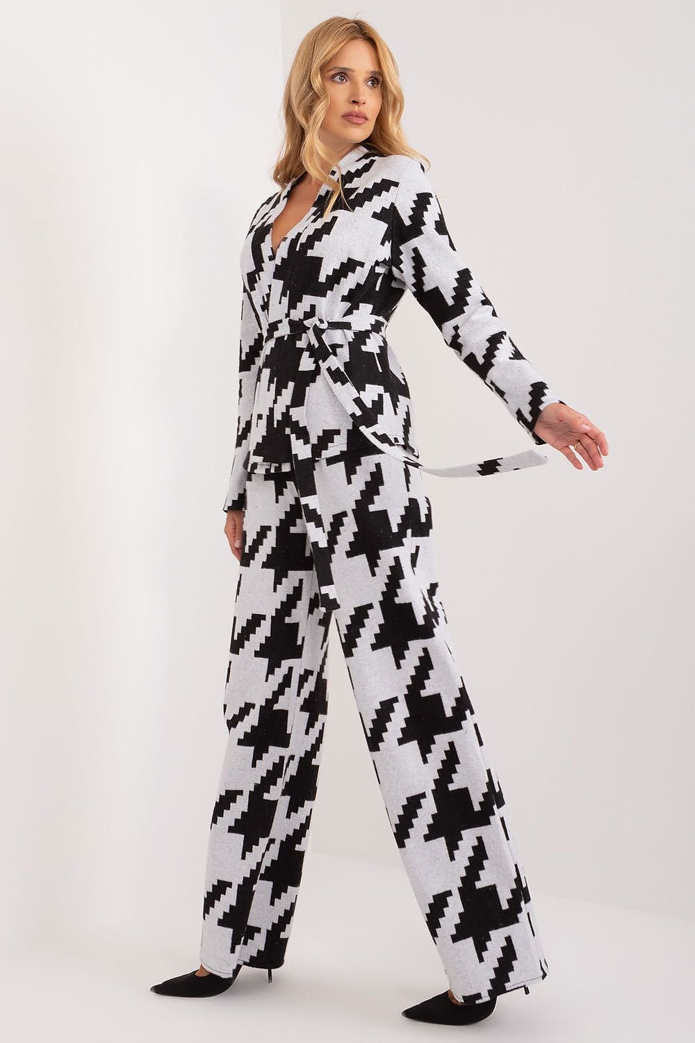 SHIRLYN Casual Set - Envelope Front Sweater and High-Waisted Pants with Peplite Design