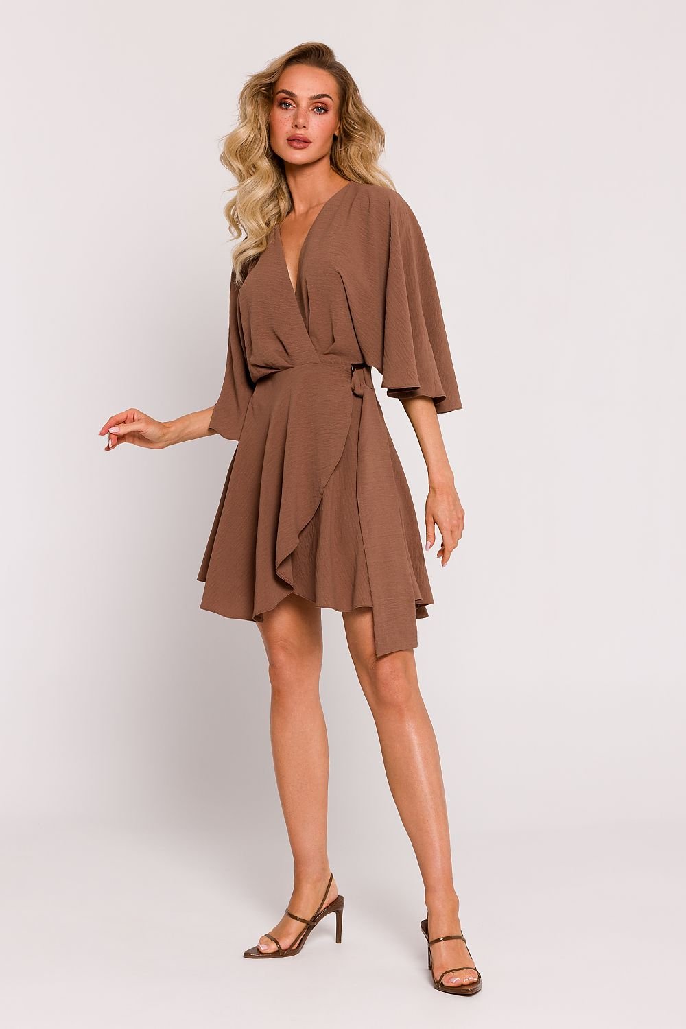 SHIRLYN Polish Crepe Mini Dress with Bat Sleeves and Decorative Binding