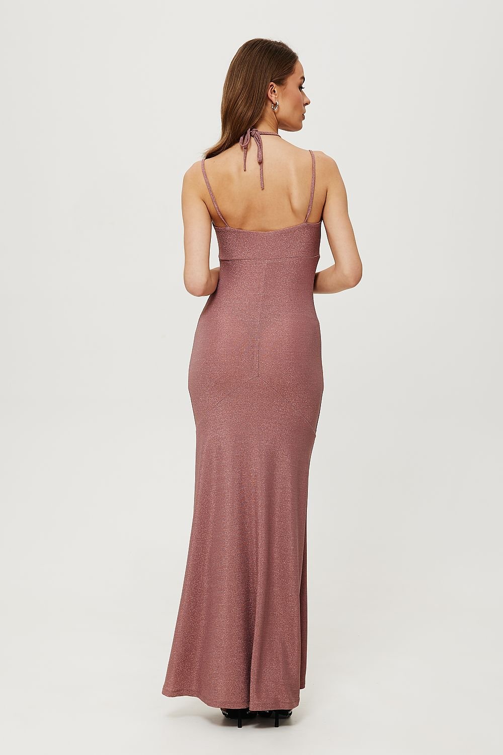 SHIRLYN Metallic Thread Maxi Tuba Dress - Unique Knit & Romantic Neckline