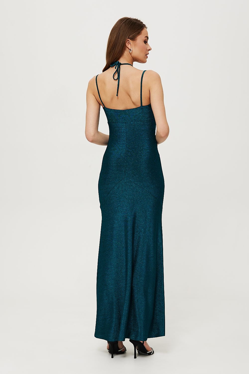 SHIRLYN Metallic Thread Maxi Tuba Dress - Unique Knit & Romantic Neckline