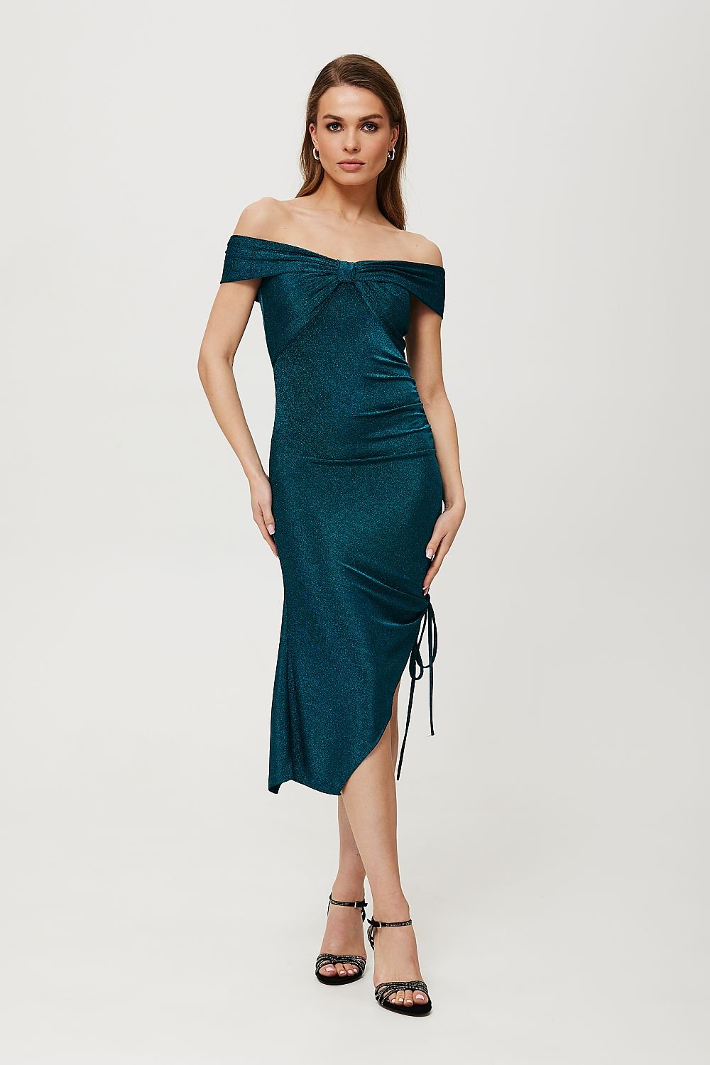 SHIRLYN Metallic Thread Tube Dress - Shimmering Knit & Versatile Neckline