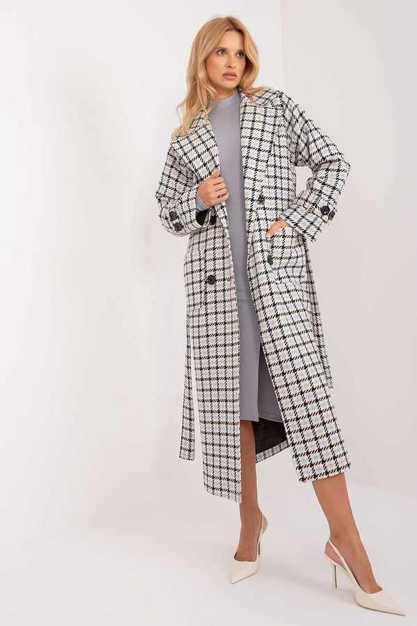 SHIRLYN Casual Transitional Coat - Check Pattern with Tie Belt