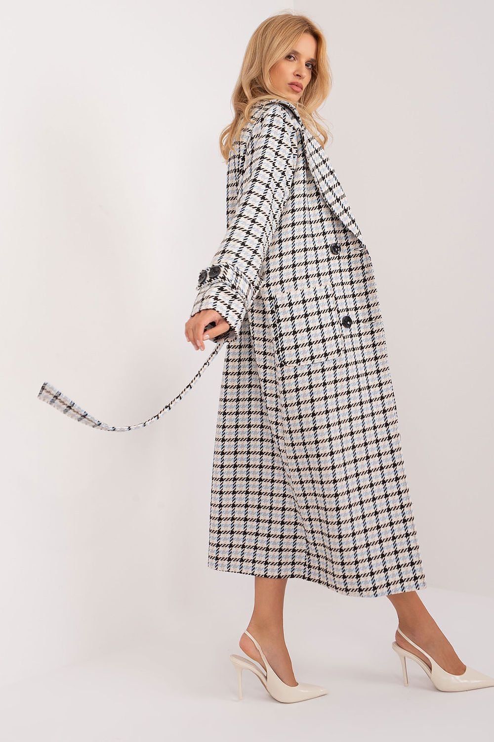 SHIRLYN Casual Transitional Coat - Check Pattern with Tie Belt