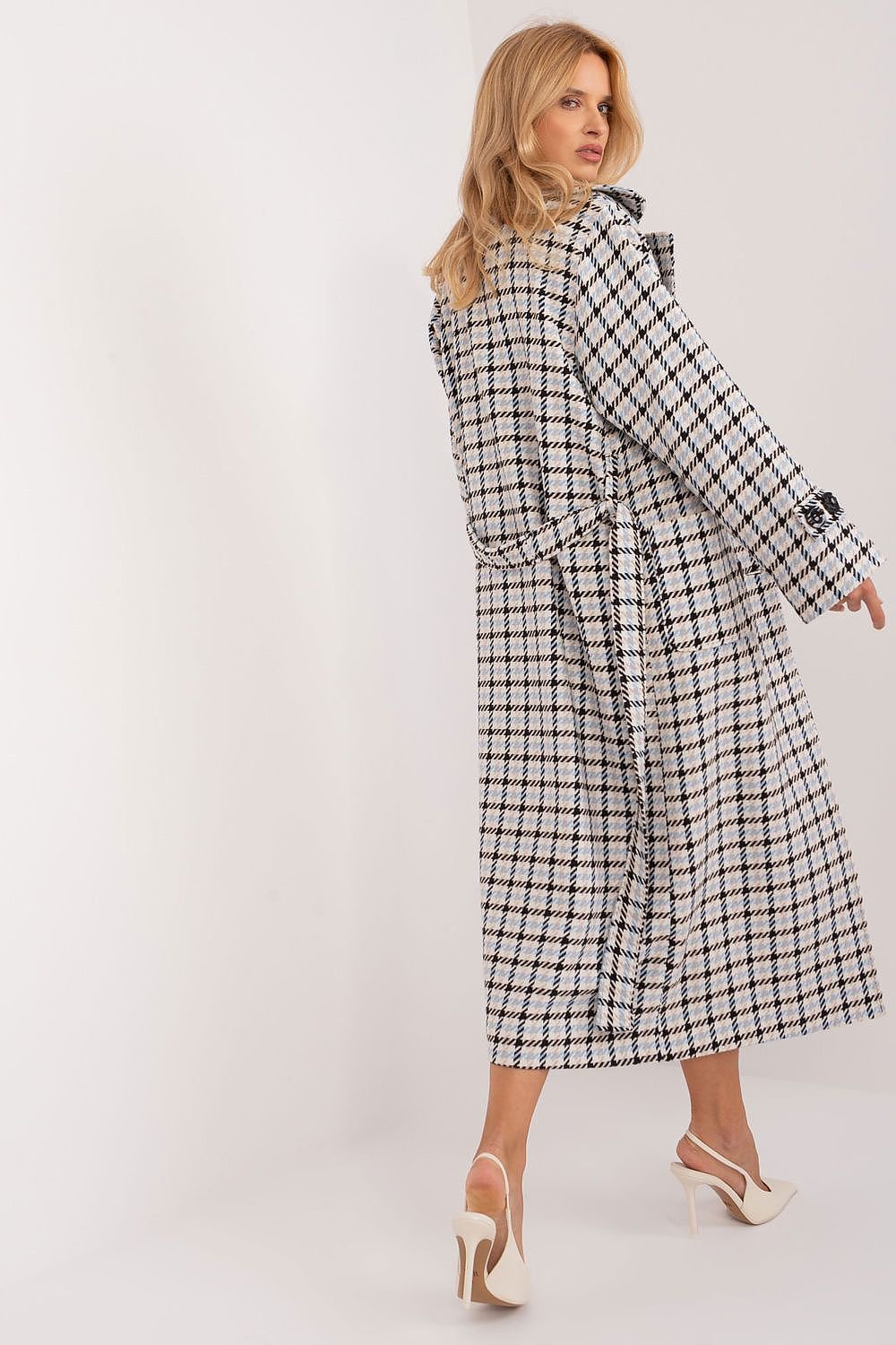 SHIRLYN Casual Transitional Coat - Check Pattern with Tie Belt