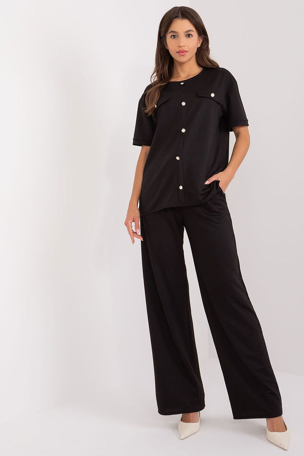 SHIRLYN Women's Blouse & Pants Set - Elegant Short-Sleeved Blouse with Waist-Tie Pants