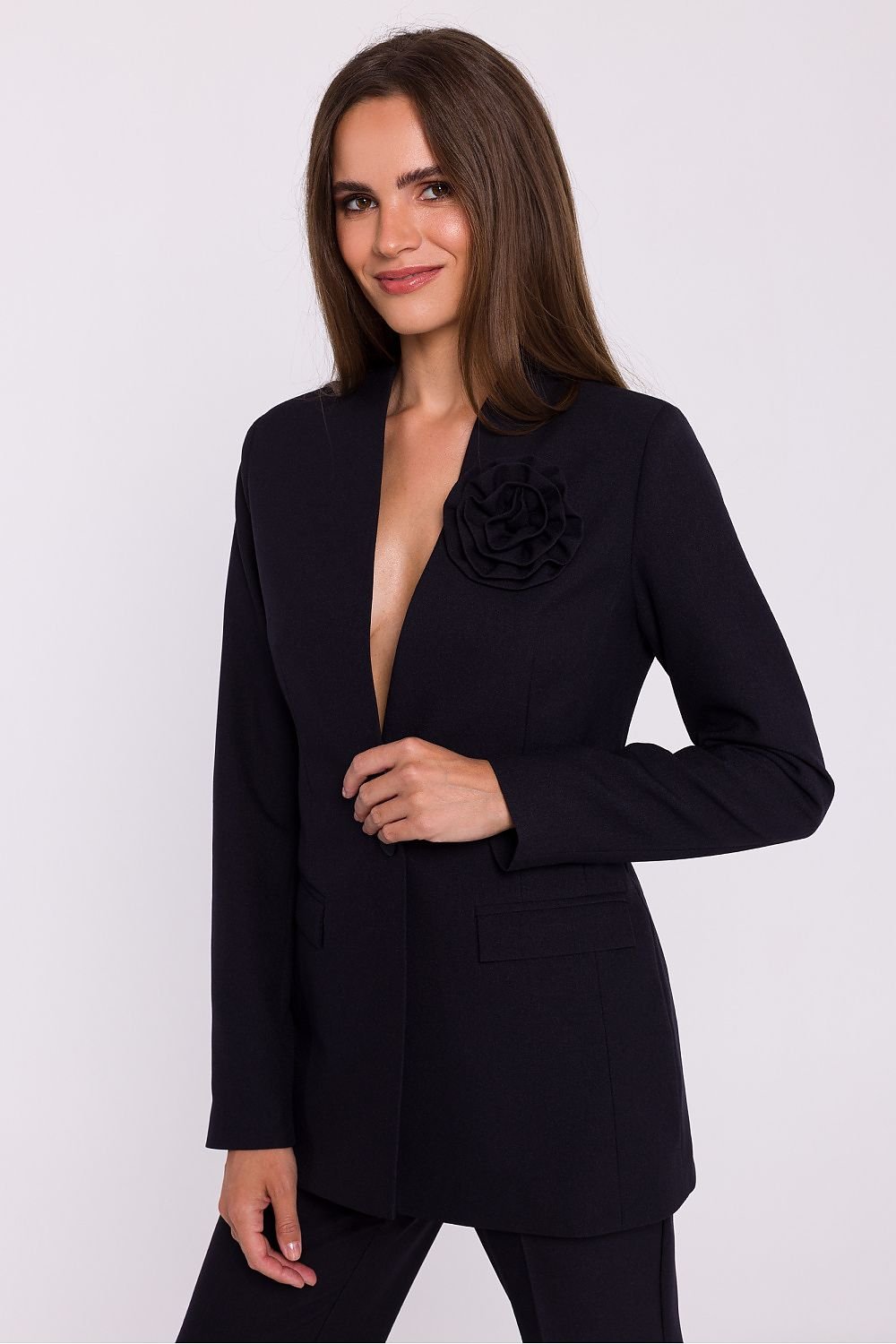 SHIRLYN Elegant Woven Jacket - Modern Design with Decorative Flower