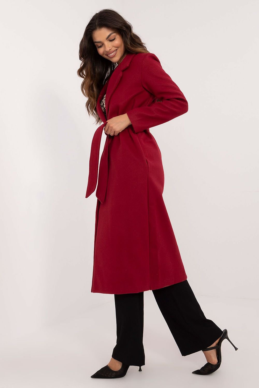 SHIRLYN Long Transitional Coat - Durable Polyester with Tie Belt