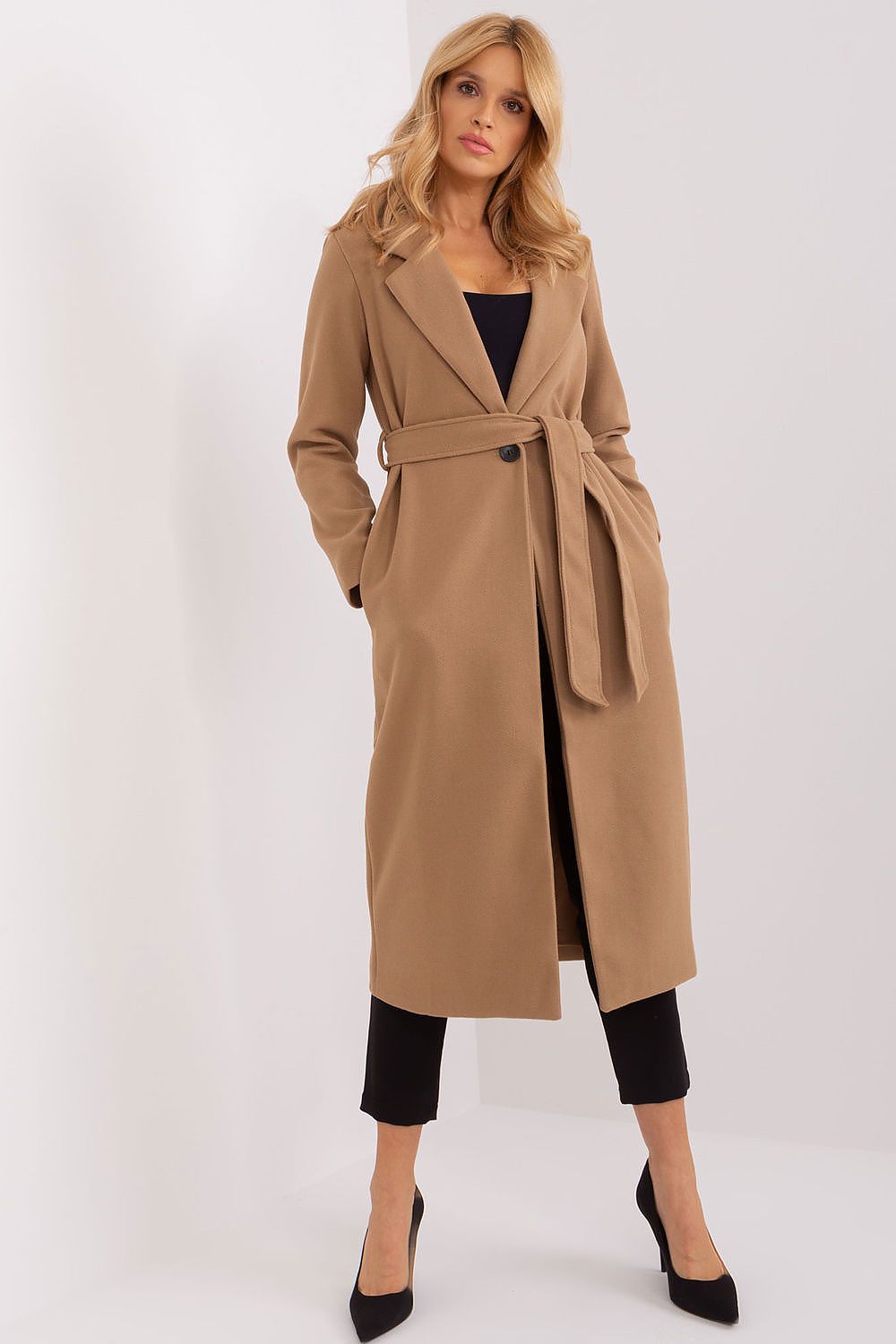 SHIRLYN Long Transitional Coat - Durable Polyester with Tie Belt