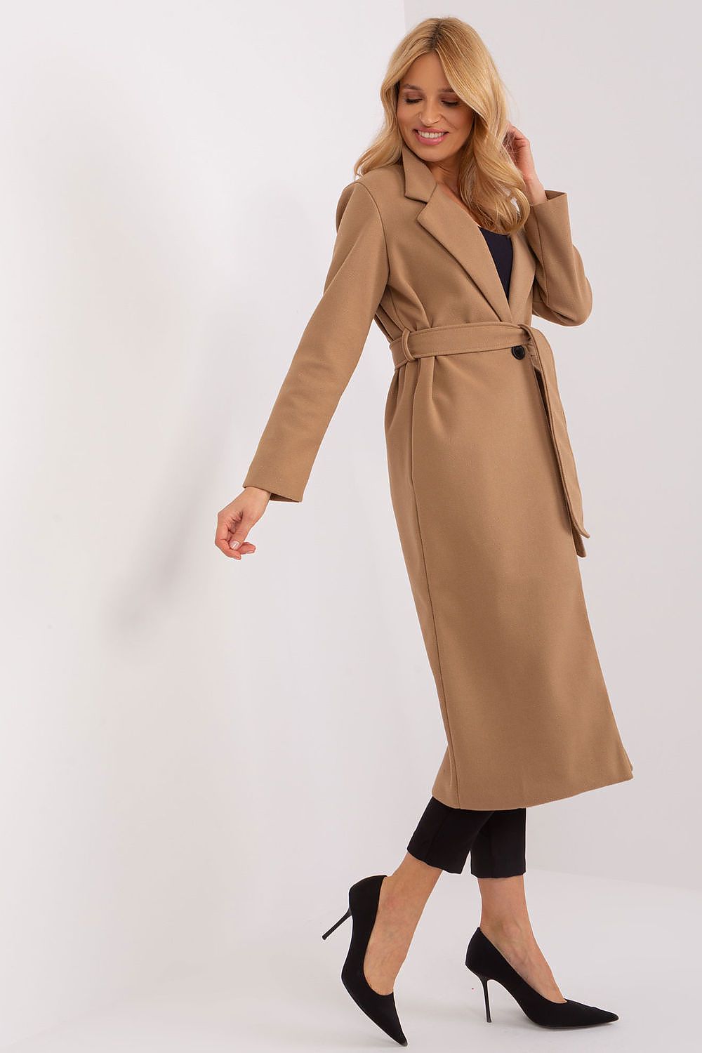 SHIRLYN Long Transitional Coat - Durable Polyester with Tie Belt