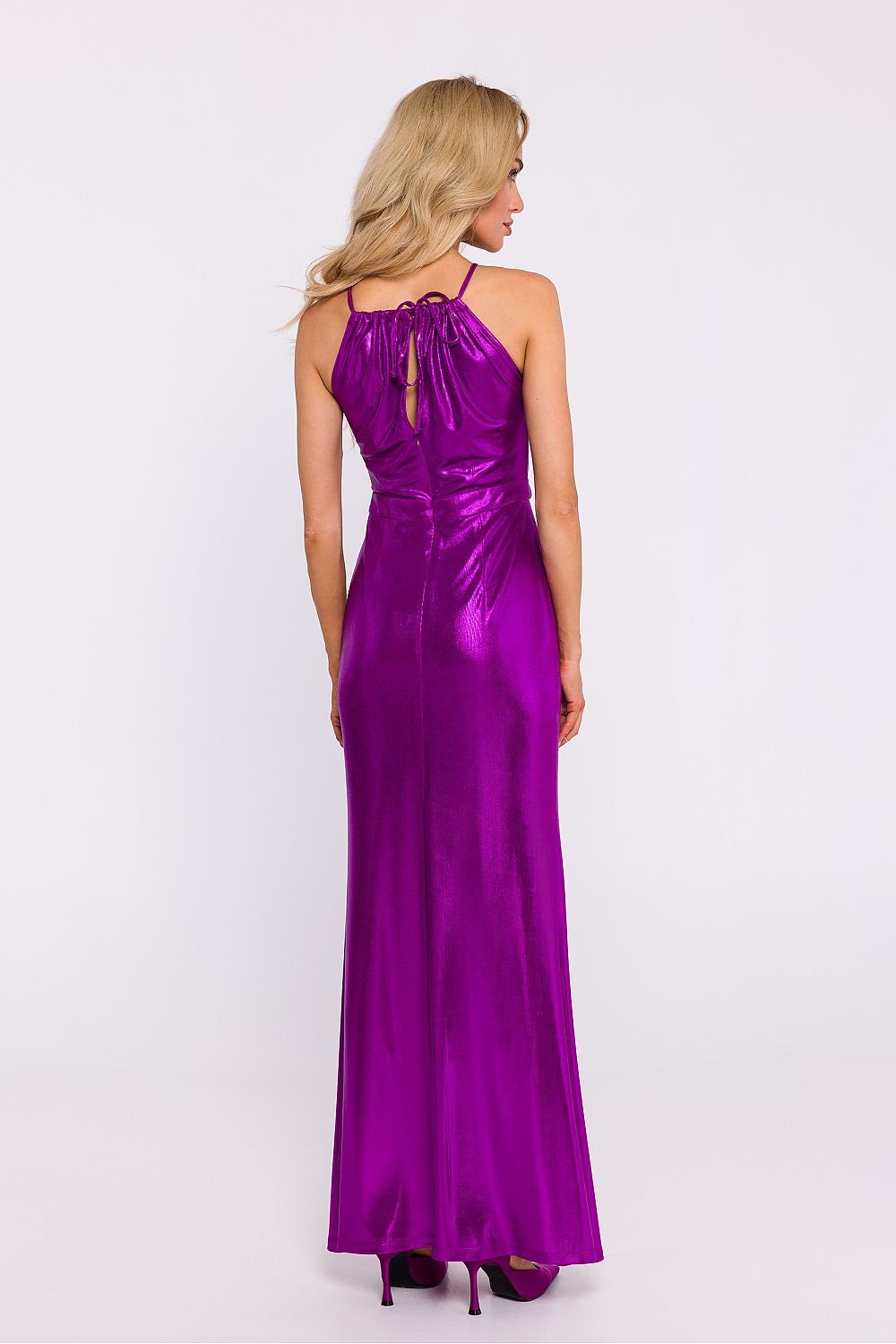 SHIRLYN Dazzling Maxi Dress - Metallic Sheen & Neck Binding