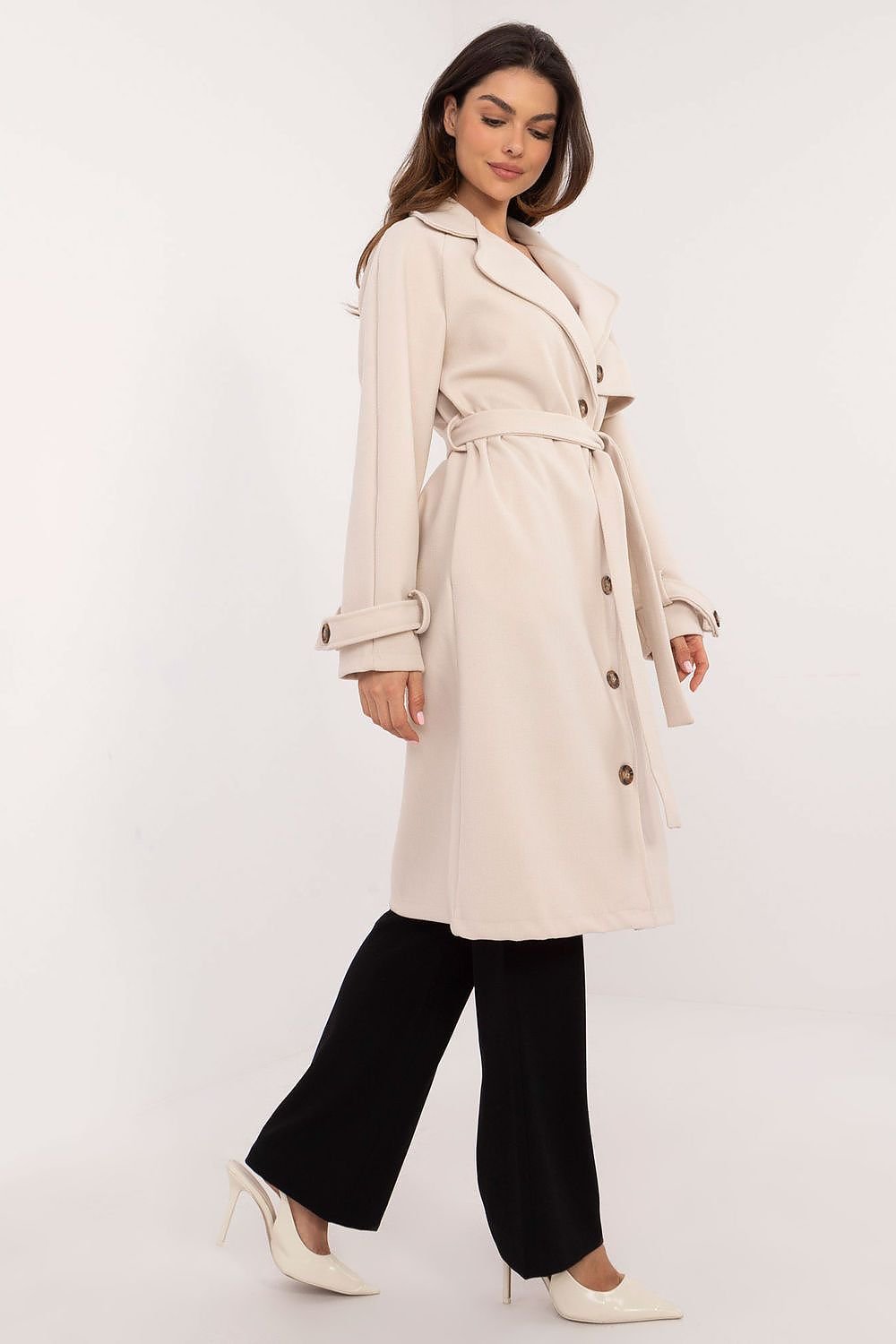 SHIRLYN Timeless Women's Trench Coat Button Closure, Waist Belt, Practical Pockets