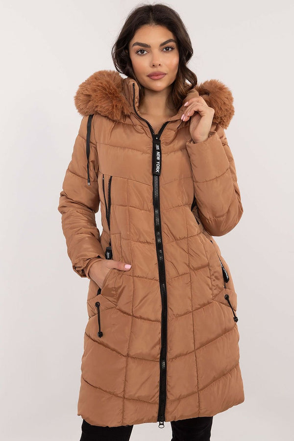 SHIRLYN Quilted Women's Jacket - Detachable Fur, Zipper Closure, Hood